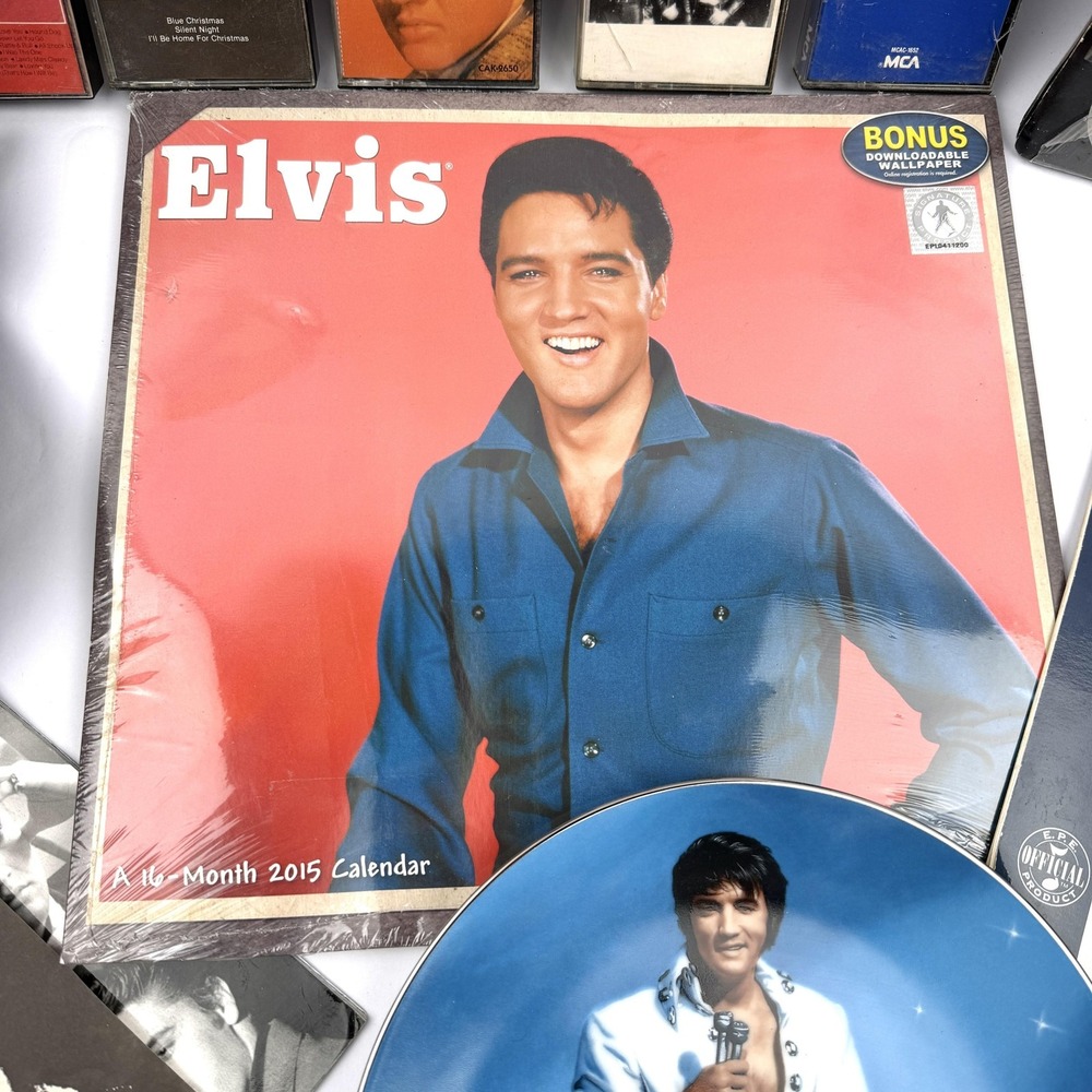 Elvis Presley Calendars Navy Hat King Of Las Vegas Plate Cassette Lot Rock Pop - Picture 4 of 13